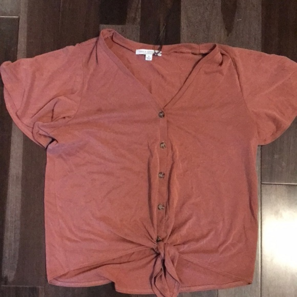 Green Envelope Mauve Front Tie Top S EUC‎